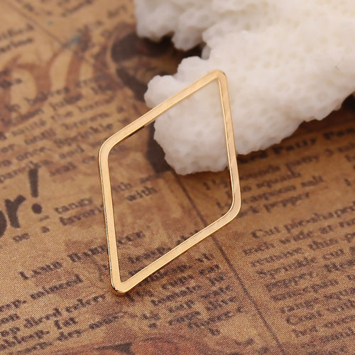 Picture of Brass Connectors Rhombus 18K Real Gold Plated 23mm( 7/8") x 13mm( 4/8"), 10 PCs                                                                                                                                                                               