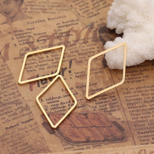 Imagen de Latón Conectores Diamond Oro Real Chapado 23mm x 13mm, 10 Unidades