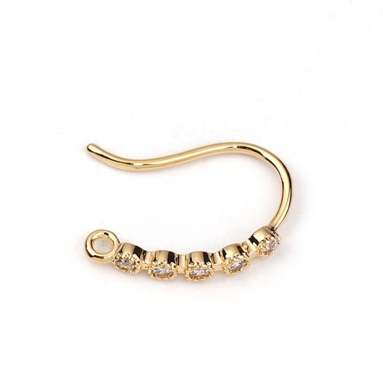 Bild von Messing Ohrring Ohrhken Echtgold plattiert M/Öse Transparent Strass 15mm x 2mm, Drahtstärke: (20 gauge), 4 Stück