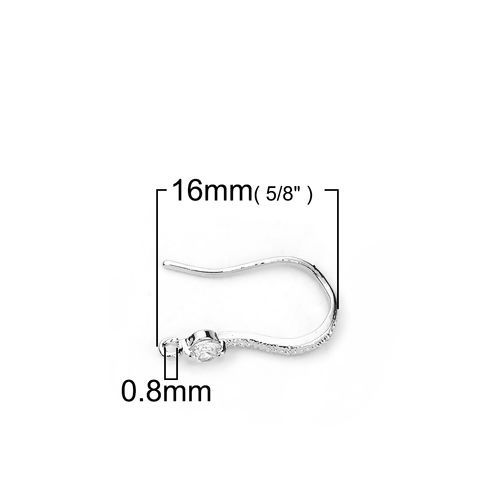 真鍮 ピアスフック リアルプラチナメッキ ループ付き （ 透明ラインストーン 16mm x 3mm、 ワイヤーサイズ: （20号）、 4 個 の画像