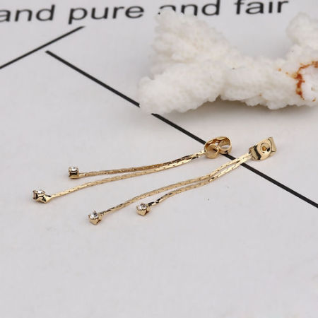 Image de Embout de Boucles d'Oreilles en Laiton Plaqué Or Véritable Franges Pompons Glands à Strass Transparent 47mm x 4mm, 4 Pcs