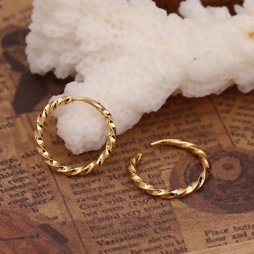 Immagine di Ottone orecchino cerchio Vero Oro Placcato Anello Spirale 12mm Dia., Dimensione di Posta / Cavo: (20 misura), 10 Pz