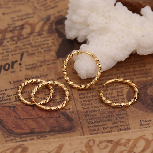 Immagine di Ottone orecchino cerchio Vero Oro Placcato Anello Spirale 12mm Dia., Dimensione di Posta / Cavo: (20 misura), 10 Pz