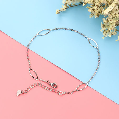 Immagine di 304 Acciaio Inossidabile Cavigliere Tono Argento Olive 23cm Lunghezza, 1 Pz