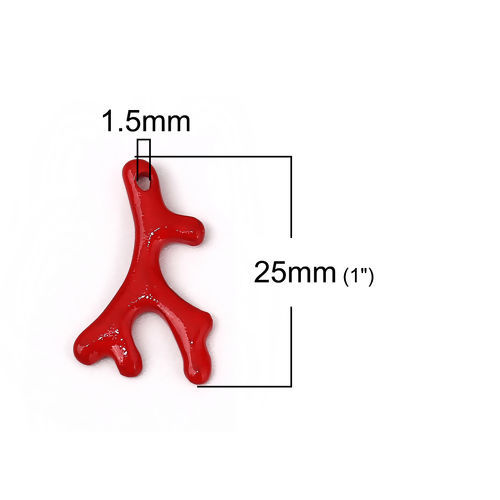 Picture of Zinc Based Alloy Ocean Jewelry Charms Coral Red 25mm(1") x 15mm( 5/8"), 10 PCs