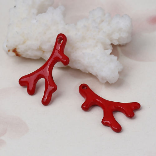 Picture of Zinc Based Alloy Ocean Jewelry Charms Coral Red 25mm(1") x 15mm( 5/8"), 10 PCs