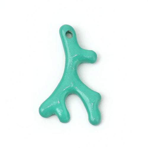 Picture of Zinc Based Alloy Ocean Jewelry Charms Coral Green 25mm(1") x 15mm( 5/8"), 10 PCs