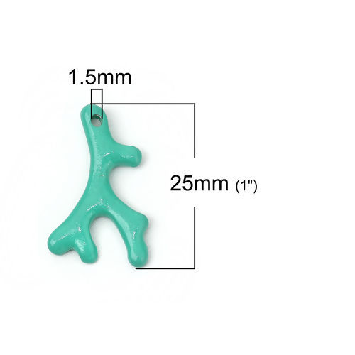 Picture of Zinc Based Alloy Ocean Jewelry Charms Coral Green 25mm(1") x 15mm( 5/8"), 10 PCs