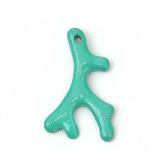 Picture of Zinc Based Alloy Ocean Jewelry Charms Coral Green 25mm(1") x 15mm( 5/8"), 10 PCs