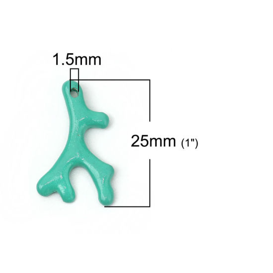 Picture of Zinc Based Alloy Ocean Jewelry Charms Coral Green 25mm(1") x 15mm( 5/8"), 10 PCs