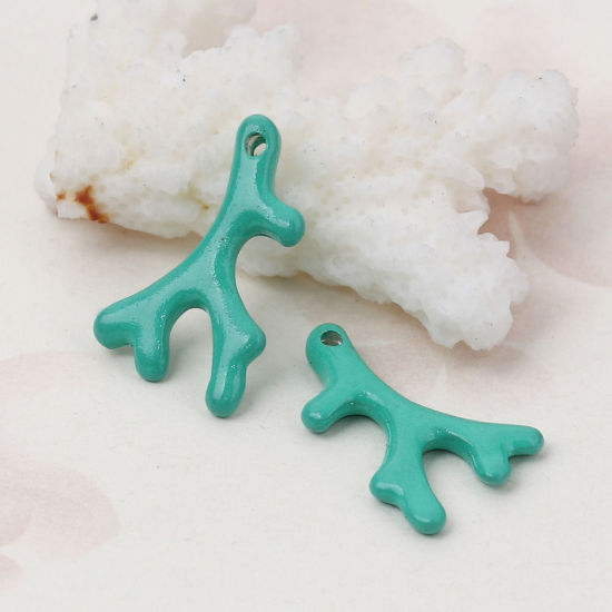 Picture of Zinc Based Alloy Ocean Jewelry Charms Coral Green 25mm(1") x 15mm( 5/8"), 10 PCs