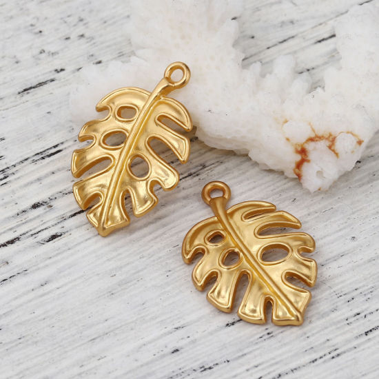 Bild von Zinklegierung Charms Blätter Matt Gold 19mm x 10mm, 10 Stück