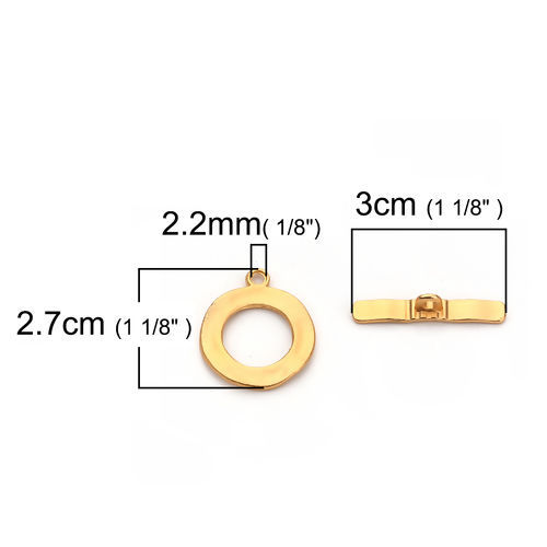 Bild von Zinklegierung Knebelverschluss Unregelmäßig Matt Gold Kreisring 30mm x 7mm 27mm x 23mm, 5 Sets