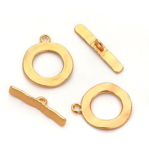 Picture of Zinc Based Alloy Toggle Clasps Irregular Matt Gold Circle Ring 30mm x 7mm 27mm x 23mm, 5 Sets