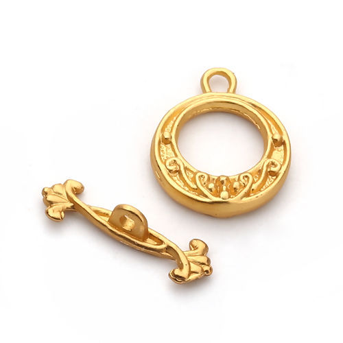 Picture of Zinc Based Alloy Toggle Clasps Round Matt Gold 21mm x 5mm 19mm x 16mm, 5 Sets