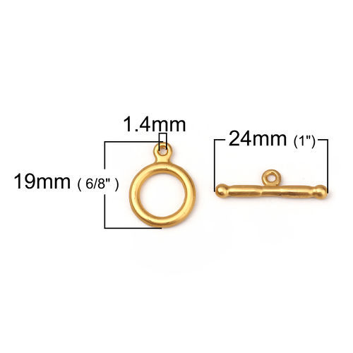 Bild von Zinklegierung Knebelverschluss Ring Matt Gold 24mm x 7mm 19mm x 14mm, 5 Sets