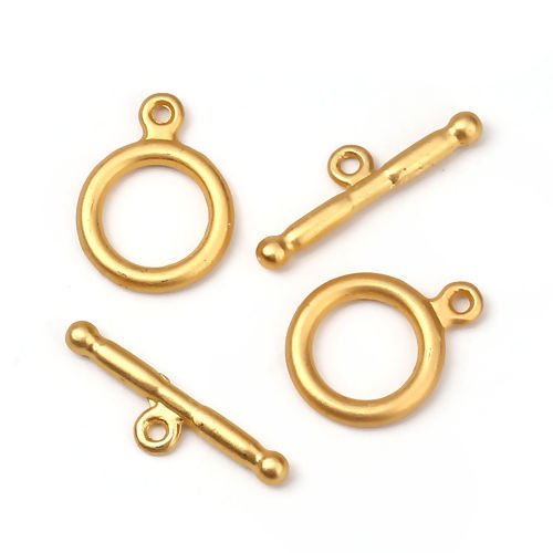 Picture of Zinc Based Alloy Toggle Clasps Circle Ring Matt Gold 24mm x 7mm 19mm x 14mm, 5 Sets