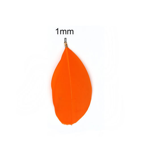 Picture of Natural Feather Pendants Orange 9.3cm x4.5cm(3 5/8" x1 6/8") - 8.5cm x3.7cm(3 3/8" x1 4/8"), 20 PCs