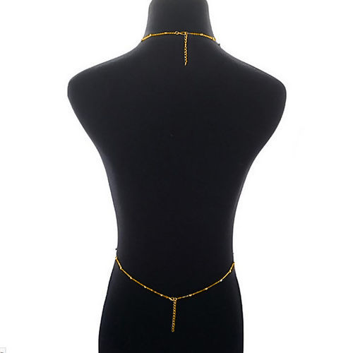 Picture of Body Chain Necklace Gold Plated Round Clear Rhinestone 60cm(23 5/8") long, 89cm(35") long, 1 Piece