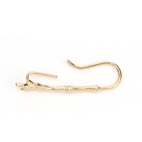 Bild von Messing Ohrring Ohrhaken Echtgold plattiert Bamboo-förmig Mit offener Schleife (Halten ss5 Spitzboden Strass) 29mm x 6mm - 27mm x6mm, Drahtstärke: (19 gauge), 4 Stück