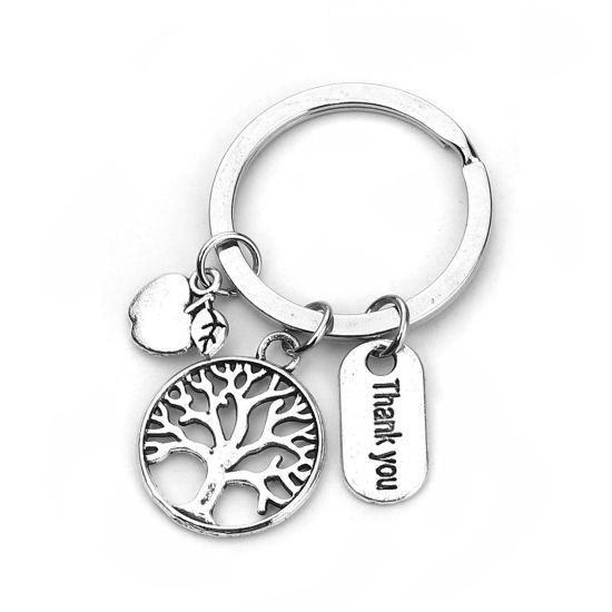 Picture of Keychain & Keyring Tree Antique Silver Color Oval Message " THANK YOU " 55mm, 1 Piece