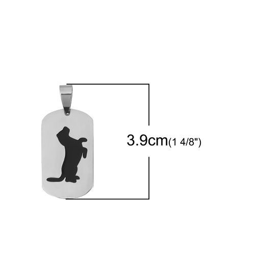 Image de Pendentifs en Acier Inoxydable Rectangle Argent Mat Noir Chien Email 39mm x 18mm, 2 Pcs