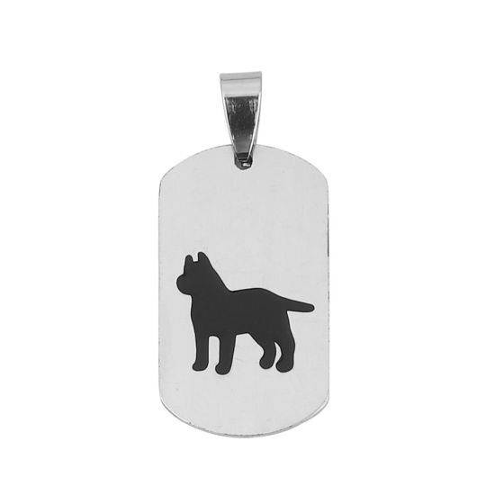 Image de Pendentifs en Acier Inoxydable Rectangle Argent Mat Noir Chien Email 39mm x 18mm, 2 Pcs