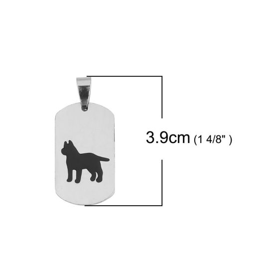 Image de Pendentifs en Acier Inoxydable Rectangle Argent Mat Noir Chien Email 39mm x 18mm, 2 Pcs