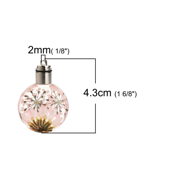 ガラス＆ドライ　フラワー　ペンダント　ラウンド　菊花　ピンク　透明LED発光　43mm（1/6 "）x 30mm（1 1/8"）、２個 の画像