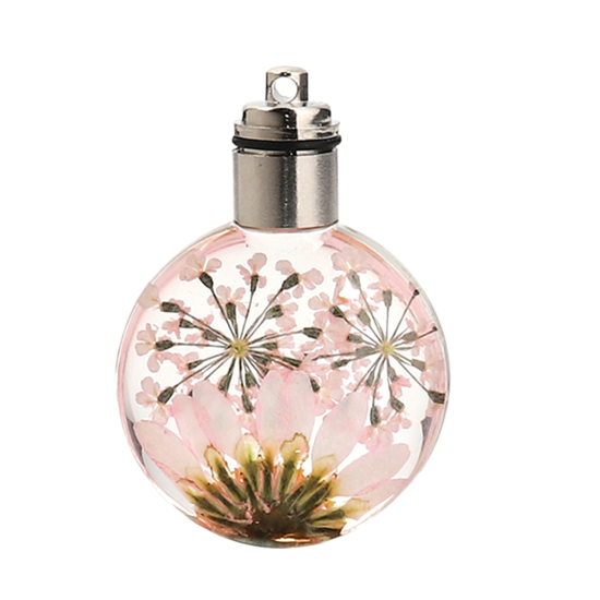 ガラス＆ドライ　フラワー　ペンダント　ラウンド　菊花　ピンク　透明LED発光　43mm（1/6 "）x 30mm（1 1/8"）、２個 の画像