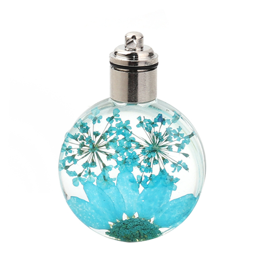 ガラス＆ドライ　フラワー　ペンダント　ラウンド　菊花　レイクブルー　透明LED発光　43mm（1/6 "）x 30mm（1 1/8"）、２個 の画像