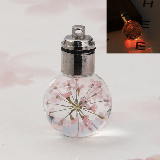 Immagine di Vetro & Fiore Reale Secchi Ciondoli Palla Rosa Trasparente LED Light Up 33mm x 20mm, 2 Pz