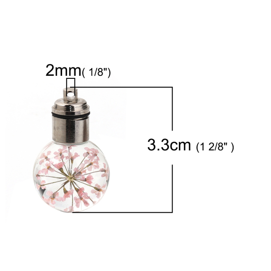 Immagine di Vetro & Fiore Reale Secchi Ciondoli Palla Rosa Trasparente LED Light Up 33mm x 20mm, 2 Pz