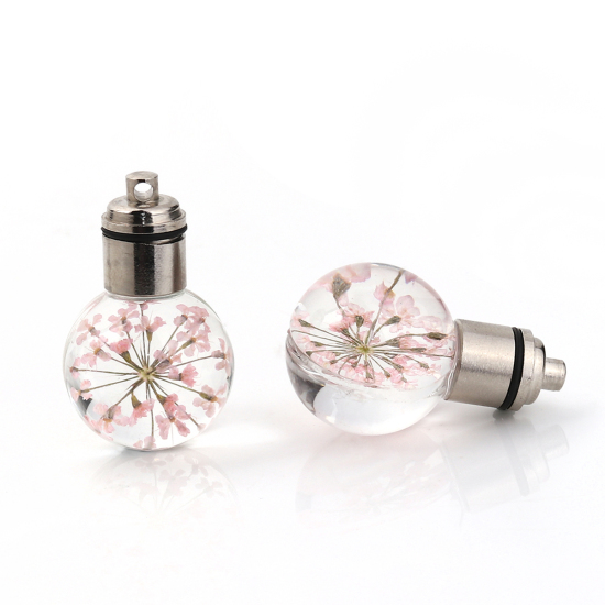 Immagine di Vetro & Fiore Reale Secchi Ciondoli Palla Rosa Trasparente LED Light Up 33mm x 20mm, 2 Pz