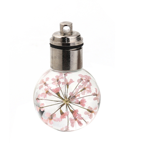 Immagine di Vetro & Fiore Reale Secchi Ciondoli Palla Rosa Trasparente LED Light Up 33mm x 20mm, 2 Pz
