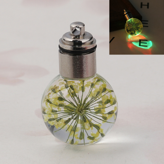 Immagine di Vetro & Fiore Reale Secchi Ciondoli Palla Giallo Trasparente LED Light Up 33mm x 20mm, 2 Pz