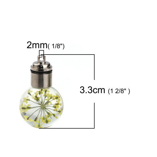 Immagine di Vetro & Fiore Reale Secchi Ciondoli Palla Giallo Trasparente LED Light Up 33mm x 20mm, 2 Pz