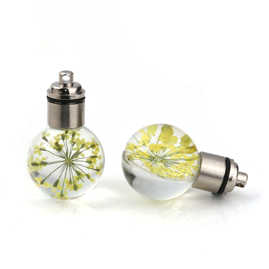 Immagine di Vetro & Fiore Reale Secchi Ciondoli Palla Giallo Trasparente LED Light Up 33mm x 20mm, 2 Pz