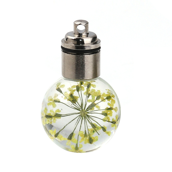 Immagine di Vetro & Fiore Reale Secchi Ciondoli Palla Giallo Trasparente LED Light Up 33mm x 20mm, 2 Pz