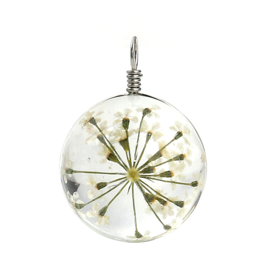 Imagen de Vidrio & Flor Seco Colgantes Charms Bola Blanco Transparente 28mm x 20mm, 2 Unidades