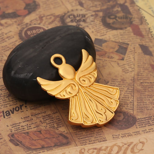 Bild von Zinklegierung Anhänger Engel Matt Gold 40mm x 31mm, 3 Stück