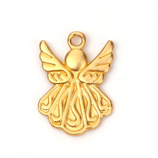 Bild von Zinklegierung Anhänger Engel Matt Gold 40mm x 31mm, 3 Stück
