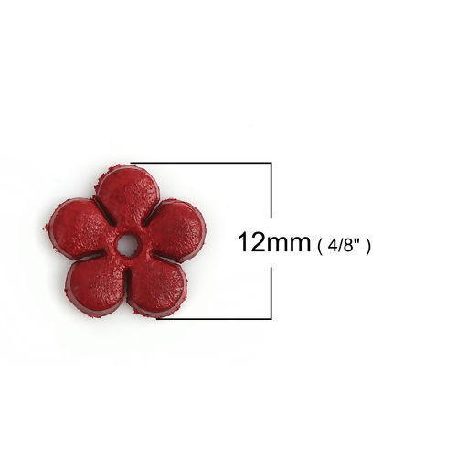 Picture of Real Leather Earring Components Pendants Red Flower 12mm( 4/8") x 12mm( 4/8"), 10 PCs