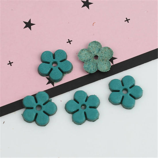 Picture of Real Leather Earring Components Pendants Red Flower 12mm( 4/8") x 12mm( 4/8"), 10 PCs