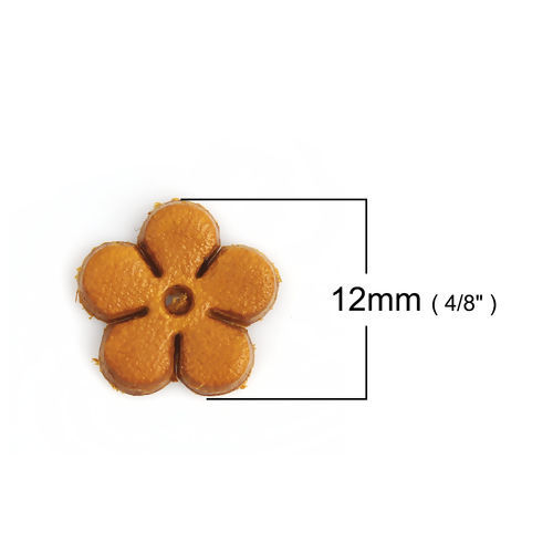 Picture of Real Leather Earring Components Pendants Khaki Flower 12mm( 4/8") x 12mm( 4/8"), 10 PCs