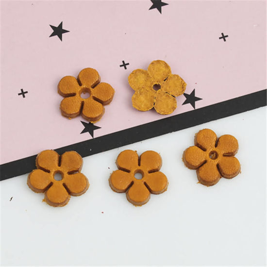 Image de Apprêts de Boucles d'Oreilles en Cuir Réel Kaki Fleur 12mm x 12mm, 10 Pcs