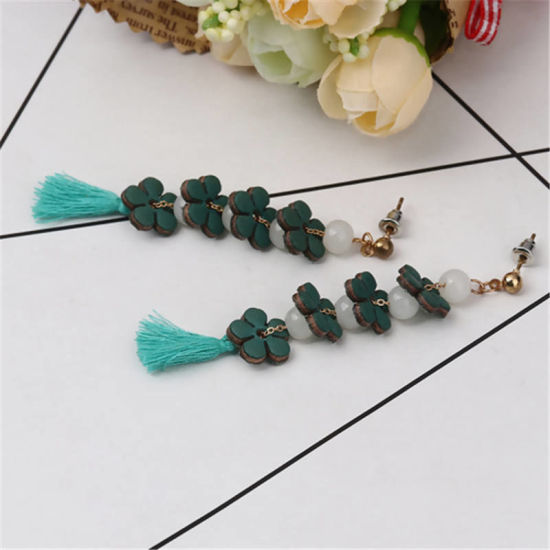 Picture of Real Leather Earring Components Pendants Khaki Flower 12mm( 4/8") x 12mm( 4/8"), 10 PCs