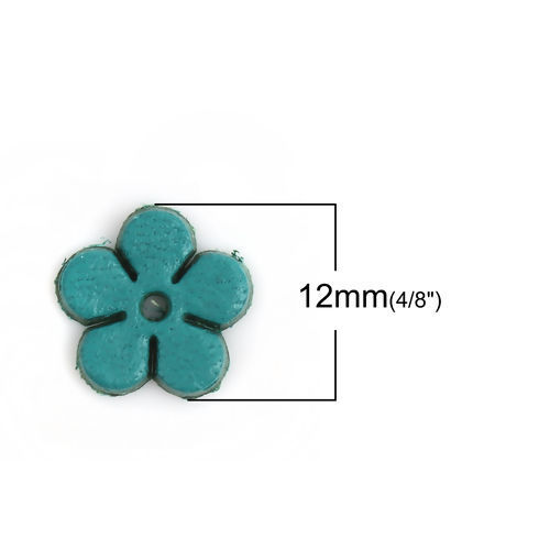 Picture of Real Leather Earring Components Pendants Green Blue Flower 12mm( 4/8") x 12mm( 4/8"), 10 PCs