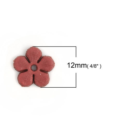 Picture of Real Leather Earring Components Pendants Dark Pink Flower 12mm( 4/8") x 12mm( 4/8"), 10 PCs