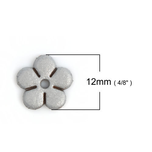 Picture of Real Leather Earring Components Pendants Silver Flower 12mm( 4/8") x 12mm( 4/8"), 10 PCs